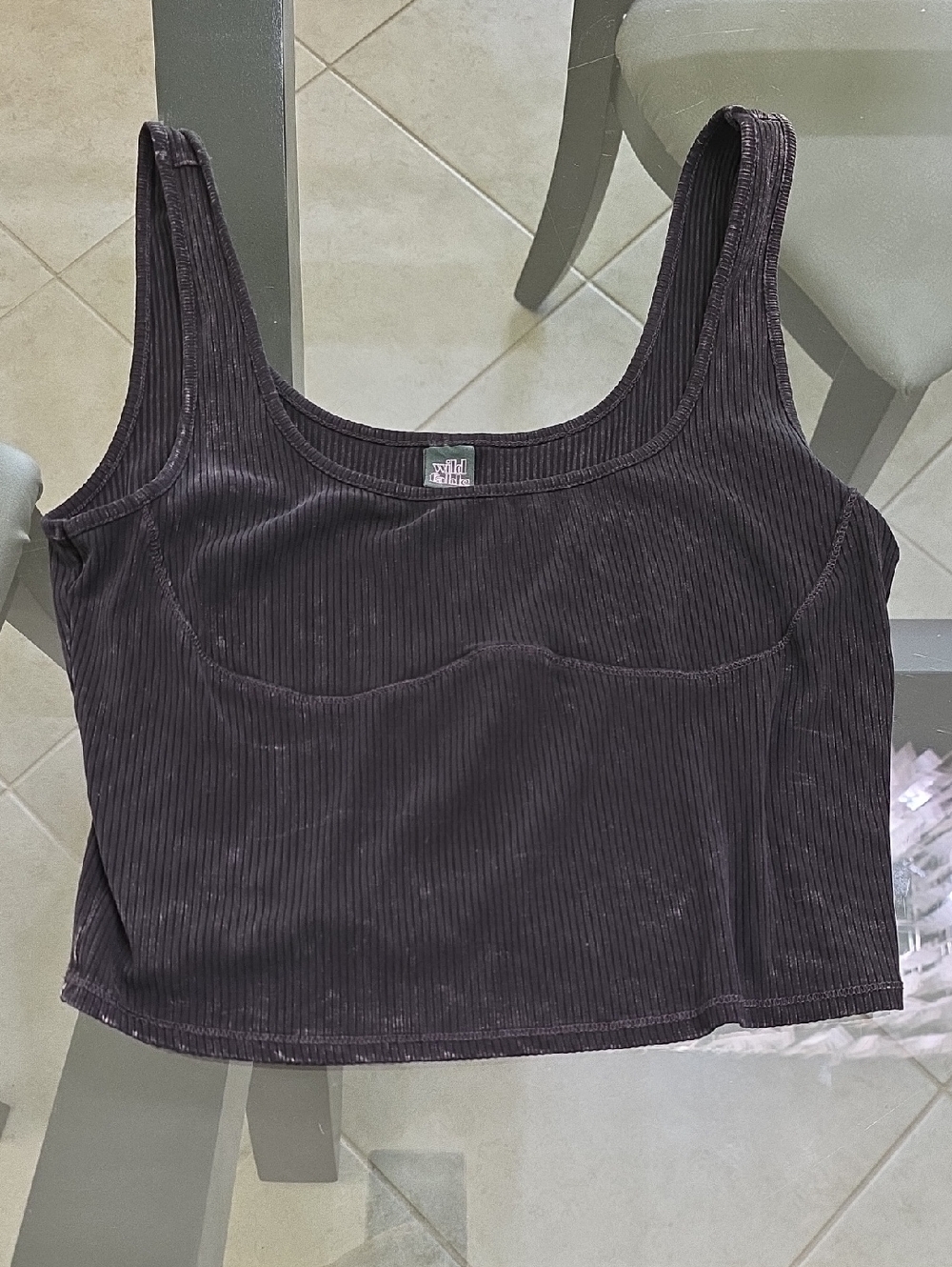 wild fable Ribbed Scoop Crop Tank Top in Dark Distressed Charcoal